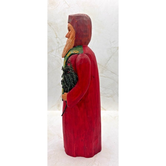 Hand Carved Wood Santa Figure Brenda Yeager Moore '95 Folk Art Christmas Carving - Picture 2 of 14